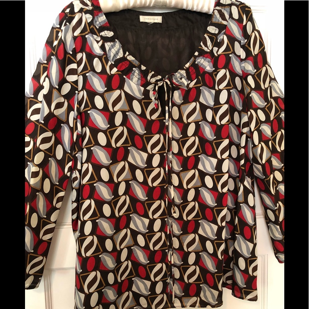 Campaigne geometric lined peasant top